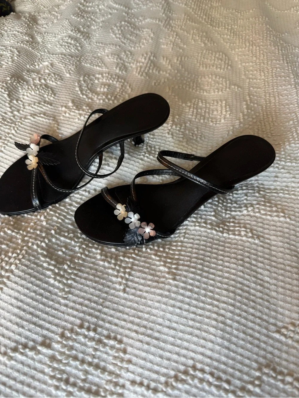 Black Flower Accent Kitten Heel Sandal - Picture 2 of 5